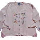 Vintage Storybook Knits Cardigan Sweater -'Ruffle-like' Cuffs -1X- Butterfly & Bee Design -RARE!