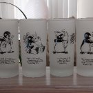 KOOL Cigarettes Art Deco Tall Frosted Bar Drinking Glasses, Advertising Willie the Penguin-SET of 10