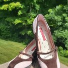 Hot Kiss Maize Pink / Brown Suede Wedge Baby Doll Mrary Jane Round Toe Shoes  - Size 9!