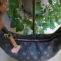 Dooney & Bourke Charcoal w/ Allover Multi Logo Saddle Leather Trim, Hobo Bucket Style Handbag!