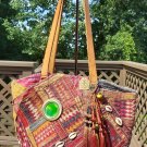 Vintage Bohemian Hippie Woven Tote / Beach Bag w Shells & Tassels -Long Leather Handles -Very Large!