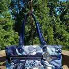 Coach Poppy 15375 Applique Glam Large Denim Blue Fabric Tote Shopper Bag!