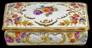 Schumann Bavaria Germany Empress Dresden Flowers Cigarette / Trinket Box