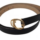 Gucci Women's Navy Leather Belt - Gold Tone G Monogram Buckle - Size M/L!