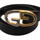 Gucci Unisex Black Leather Belt - Two Tone Interlocking GG Buckle - VINTAGE - AUTHENTIC!