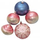 Vintage Glass Pink, White & Blue Pastel Christmas Ornaments - Set of 5!