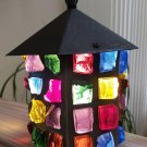 Vintage Multi Colored Leaded Chunky Glass Hanging Swag Pendant Lantern Light - Unique! Vintage Multi Colored Leaded Chunky Glass Hanging Swag Pendant Lantern Light - Unique!
