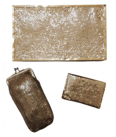 VTG Whiting & Davis Gold Mesh Jewelry Box, Eyeglass Case & Credit Card Case - AS IS - Made in US