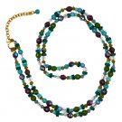 Vintage Joan Rivers Czech Republic Blue Green Purple Fancy Bohemian Glass Bead 44" Necklace!