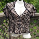 Vintage JS Collection Womens Black Sheer over Nude Button Front Blouse Top - Size 12!