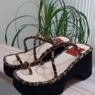 Vintage Rocket Dog Faux Leopard Fur Thin Strappy Toe Ring Platform Sandals - Size 8!