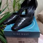 NINE WEST PRETTYO Black Leather Stacked Heel Shoes Pumps - Size 6.5 w BOX!