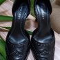 NINE WEST PRETTYO Black Leather Stacked Heel Shoes Pumps - Size 6.5 w BOX!