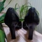 NINE WEST PRETTYO Black Leather Stacked Heel Shoes Pumps - Size 6.5 w BOX!