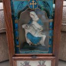 Antique 1900s La Pietà Sacred Heart Last Rites Box Catholic Shrine Altar Oak Viaticum Shadow Box