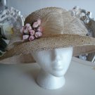 Vintage LARISA DESIGN STUDIO NEW YORK Romantic Straw Hat with MINI PINK ROSES - Very Lightweight!