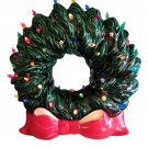 Vintage Green Ceramic Red Bow Base Wreath Multi Color Lighted Christmas Decor!