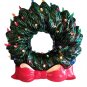 Vintage Green Ceramic Red Bow Base Wreath Multi Color Lighted Christmas Decor!