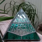 Vintage Stained Glass Pyramid Display Curio, Jewelry or Trinket Box, Hinged Top - Teal!