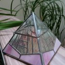 Stained Glass Pyramid Display Curio, Jewelry or Trinket Box, Hinged Top - Pink!