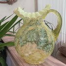 Fenton Daisy & Fern Topaz Glass Pitcher, Opalescent Vaseline Art Glass - Stunning UV Glow!