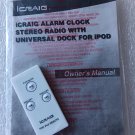ICRAIG AM/FM CLOCK STEREO RADIO with iPOD DOCK REMOTE CONTROL & Manual- Model #CMA3004 - NEW!