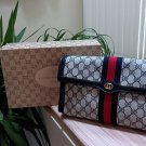 Authentic Vintage GUCCI PARFUMS Ophidia Blue GG Signature Clutch Bag w Original Box! Authentic Vintage GUCCI PARFUMS Ophidia Blue GG Signature Clutch Bag w Original Box!