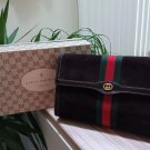 Authentic Vintage GUCCI PARFUMS Brown Suede Signature Stripe Clutch Bag w Original Box!