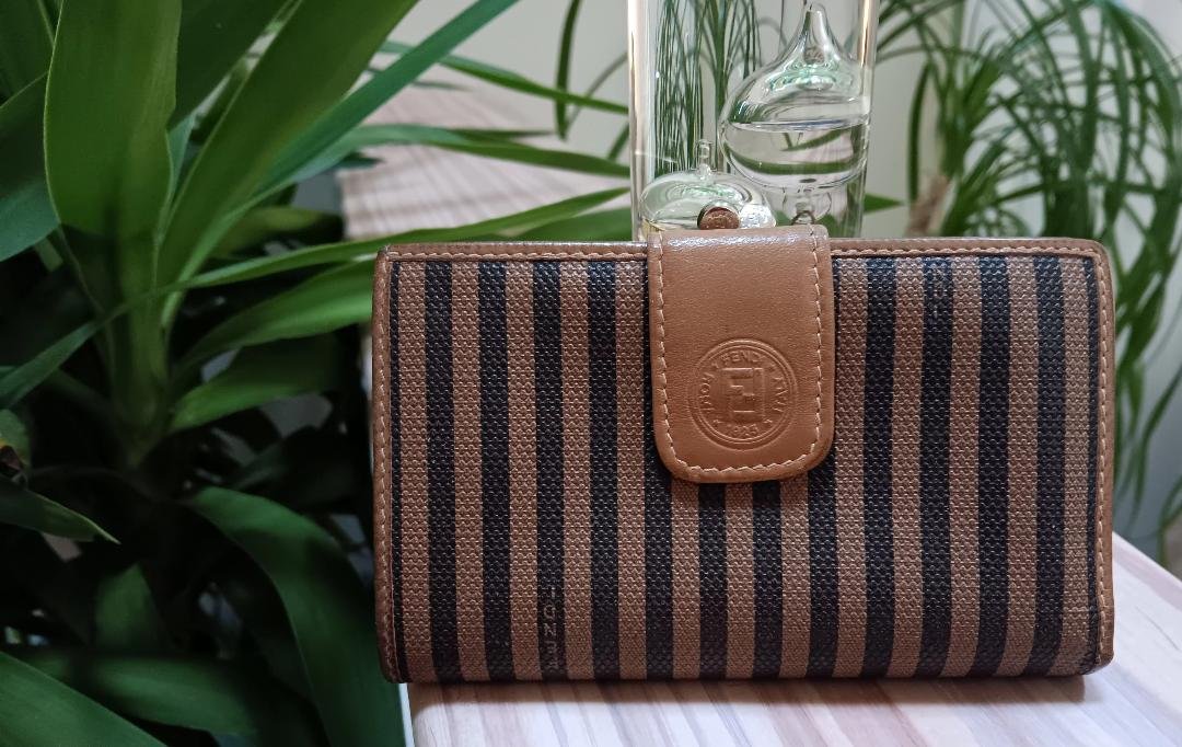 Vintage Fendi Pequin Stripe Bifold Wallet w Coin & Card Slots #2251-01692-048!