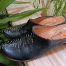 Think! Women's Black Leather Slide Mule Heels Front Stitching Size 5.5 - Made in Italy!