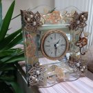 Sessions Wall Clock-Hollywood Regency Applied Leaves Pearls Painted Flowers Glass & Mirror - WORKS!