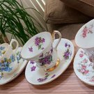 Vintage Bone China Tea Cup & Saucer Sets - Lot of 5 - Forget-Me-Nots, Mini Roses, Clematis!