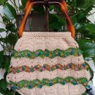 Vintage 60s Handmade Tortoise Lucite Handled Crochet w Bead Accents Purse Handbag Boho