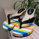 Sketchers Somethin' Else Black Wedge Thong Sandal w Wood & Multi Stripe Platform- Size 7 - NWOT!