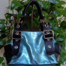 Plinio Visona Blue Metallic Handbag, Shoulderbag Purse - Adjustable Handles - Made in Italy!