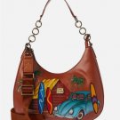 Anuschka Surf Board Shack hand-painted leather Hobo-Style shoulder bag - NWOT!