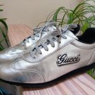 GUCCI Silver Leather Logo Low-Top Sneakers Trainers Shoes #204399 - Size 38 EU (7.5 US)