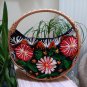 VIntage 70s BOHO Handcrafted Folk Art Floral Embroidered Crewel Wicker HandBag!