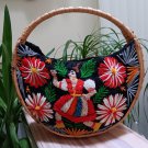 VIntage 70s BOHO Handcrafted Folk Art Floral Embroidered Crewel Wicker HandBag!