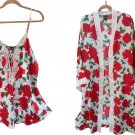 Solange Satin Plus Size Red Roses Lace Trim Romper & Robe Sleepwear Set Size 26/28 - VALENTINE!