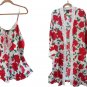 Solange Satin Plus Size Red Roses Lace Trim Romper & Robe Sleepwear Set Size 26/28 - VALENTINE!