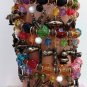 VTG BOHO Multi Dangling Antique Brass 65+ Charm Beaded Coil Wrap Bracelet - OSFA!