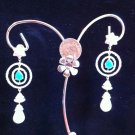 PICASSO Circles Emerald Danglings & Pearl Earring! 925 Sterling Silver! 18KGP