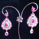 Huge Ruby and Zircon Dangling Earring! 925 Sterling Silver! 18KGP Yellow Gold