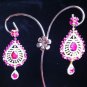Huge Ruby and Zircon Dangling Earring! 925 Sterling Silver! 18KGP Yellow Gold