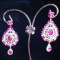 Huge Ruby and Zircon Dangling Earring! 925 Sterling Silver! 18KGP Yellow Gold