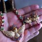 Ehtnic Ruby And Colombia Emerald Necklace and Earrings Rare 24KGP Peacock