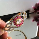 Huge Zircon and ELITE Natural RUBY Stone THAI Bracelet Bangle Sunflower18KGP