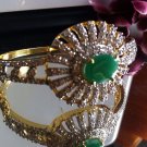 Aztec Colombia Emerald Bracelet Bangle Cuff 18KGP Yellow Gold! 925 Sterling