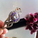Dazzling Natural Amethyst And Zircon Thai Bangle Bracelet 18KGP Yellow Gold
